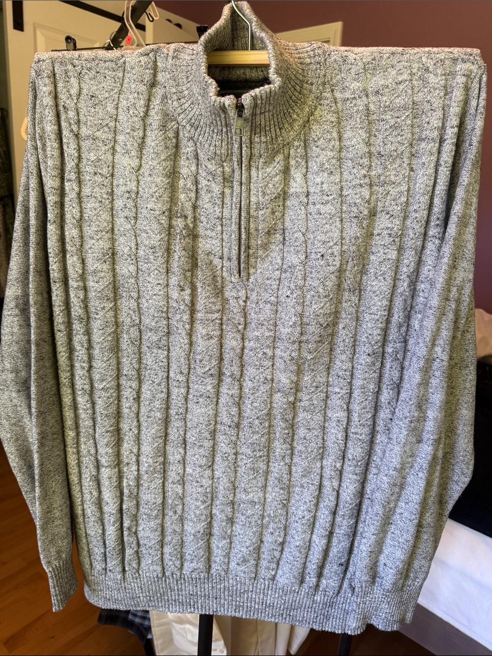 Classic Men's Light Gray Half-Zip Cable Knit Sweater